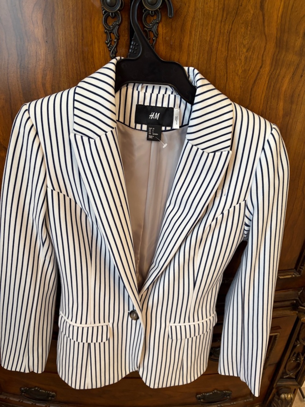 H&M White Blazer with Navy Pinstripes